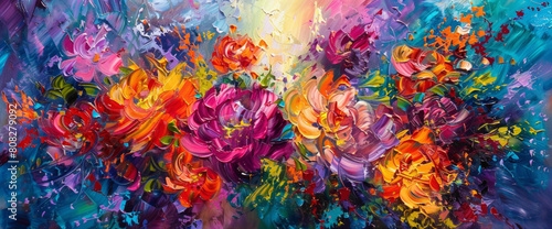 A kaleidoscope of hues burst forth, painting the canvas with a riot of colors, each shade vying for attention in a vibrant explosion of energy. photo