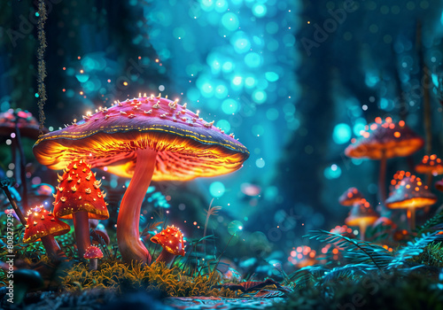 Magic mushroom in a fantasy forest