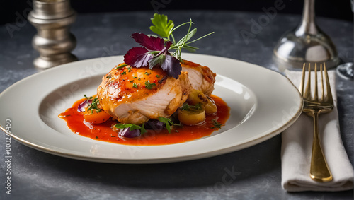 Provencal chicken in a restaurant table photo