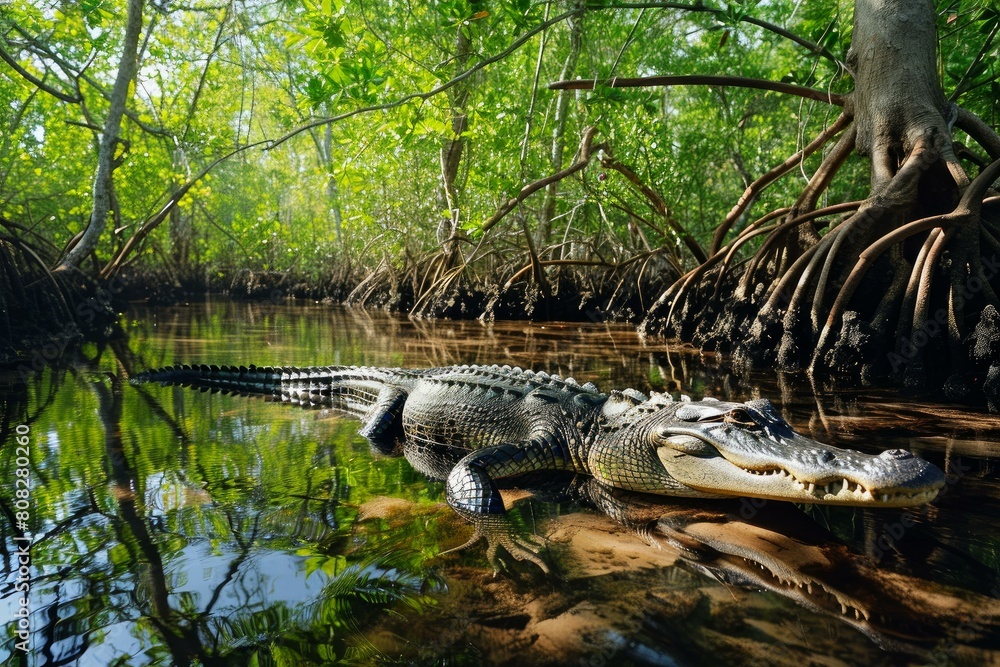 Hard Alligator head. Tropical reptile wild. Generate Ai Hard Alligator head. Tropical reptile wild. Generate Ai