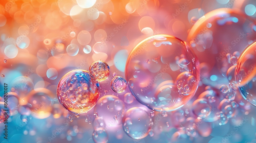 A cluster of bubble baths drifting over a vibrant azure and magenta backdrop beneath a brilliant sunbeam A cluster of bubble baths drifting over a vibrant azure and magenta backdrop beneath a brilliant sunbeam