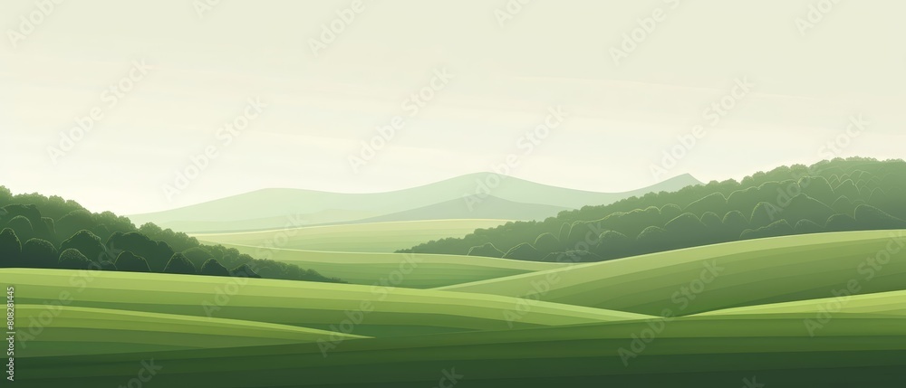 Abstract green landscape of a peaceful meadow, designed in minimal styles to emphasize its simplicity and natural beauty