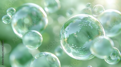  A group of bubbles bobbing in mid-air, framed by a fuzzy backdrop of verdant grasslands and towering trees