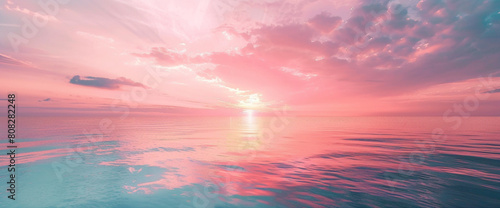 A symphony of coral pink and ocean blue blending softly, like a tranquil sunset painting the sky with gentle hues. © kashif