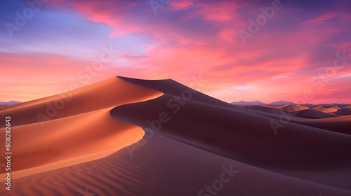 Panoramic view of sand dunes at sunset. 3d rendering