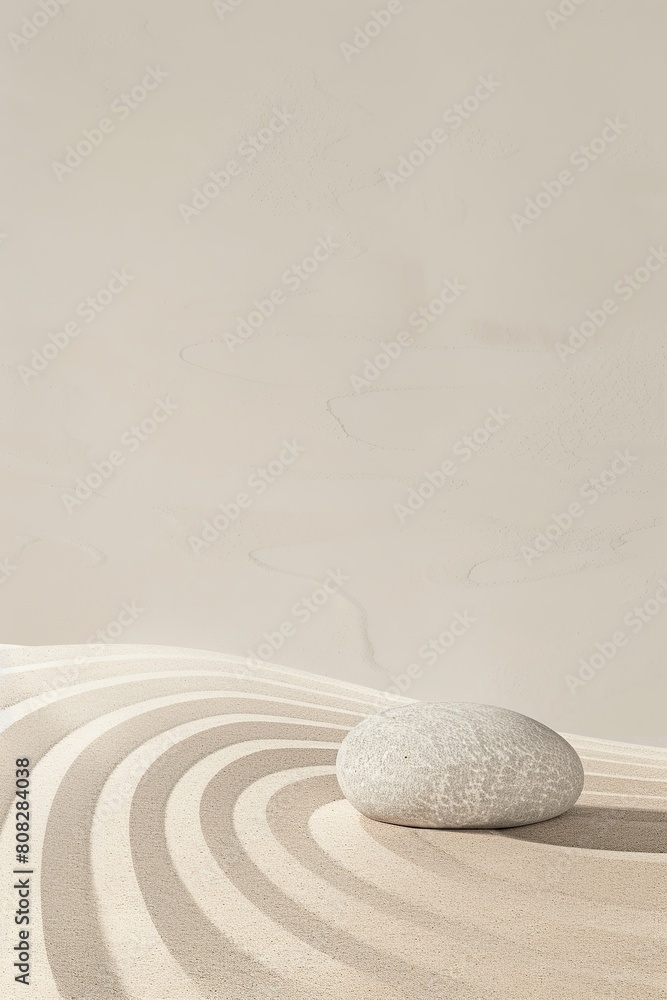 Obraz premium Photo of three smooth grey stones stacked on top of each other in the center, surrounded by white sand