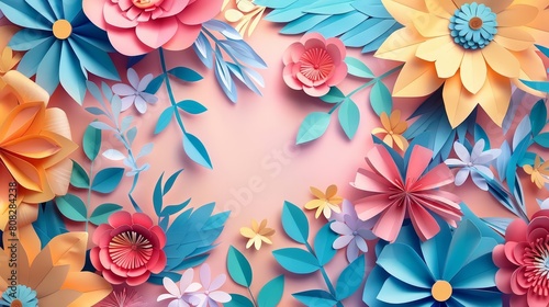 Creative paper art of Mothers Day featuring vibrant floral motifs  ideal for a heartfelt gift  rendered in classic styles color  banner template sharpen with copy space