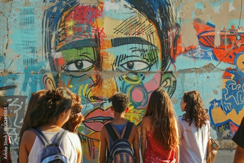 Unity in Diversity  Teens of All Sizes Embrace Their Creativity with Graffiti Art on a City Wall