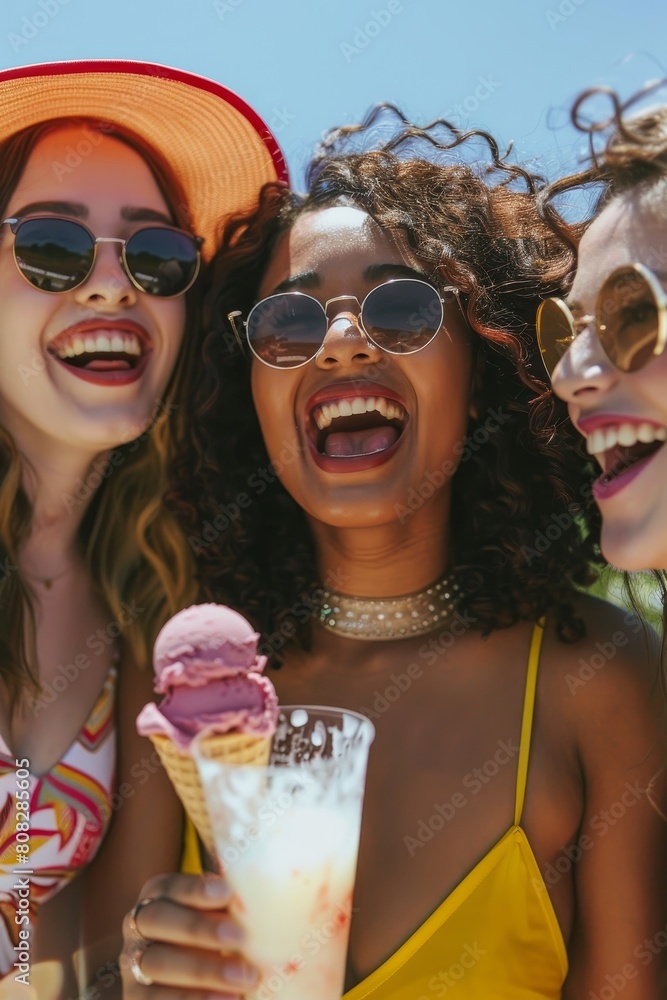 Obraz premium A Celebration of Diversity and Joy: Friends of All Shapes Enjoying Ice Cream Together
