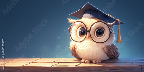 owl with graduation hat next to chalkboard, on dark blue background, banner for website of teacher and learning 