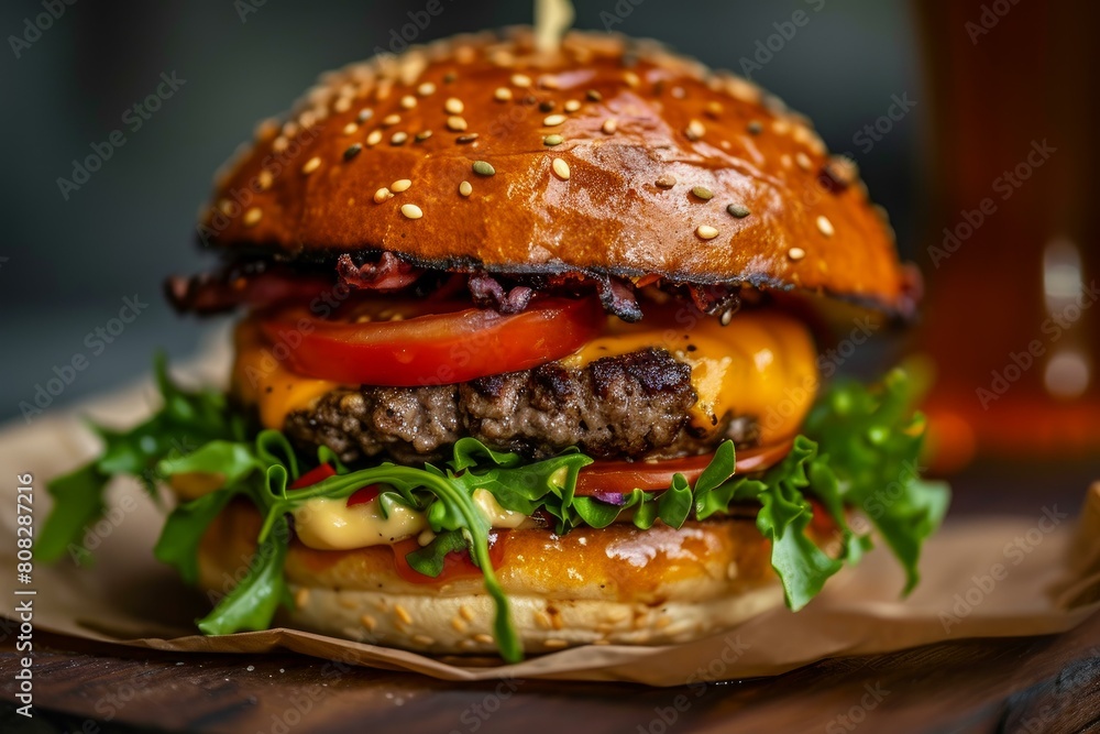 Mouth-watering American burger food. Beef meal. Generate Ai Mouth-watering American burger food. Beef meal. Generate Ai