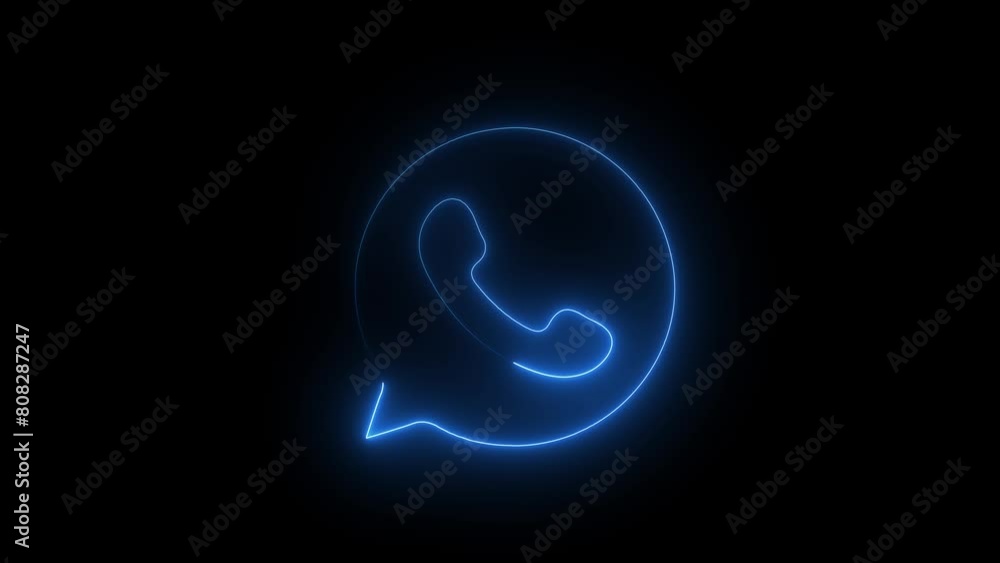 Neon blue call icon voice animation on black background. Neon blue call icon voice animation on black background.