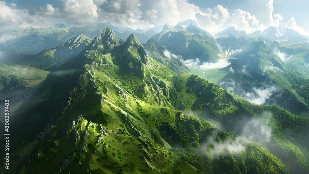 High mountain landscape emphasizes conserving ecosystems and promoting sustainable development. Concept Mountain Conservation, Ecosystem Preservation, Sustainable Development High mountain landscape emphasizes conserving ecosystems and promoting sustainable development. Concept Mountain Conservation, Ecosystem Preservation, Sustainable Development