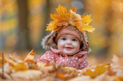 Little Girl Laying in Tree Leaves