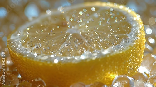  A close-up of a lemon with drops of water on both the top and bottom