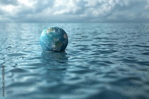 The earth is drowning in the water. Global warming concept.