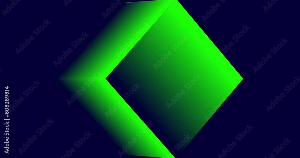 Bright neon gradient green color cube rotating in the center over dark color background. Seamless looped abstract motion graphics background. Bright neon gradient green color cube rotating in the center over dark color background. Seamless looped abstract motion graphics background.