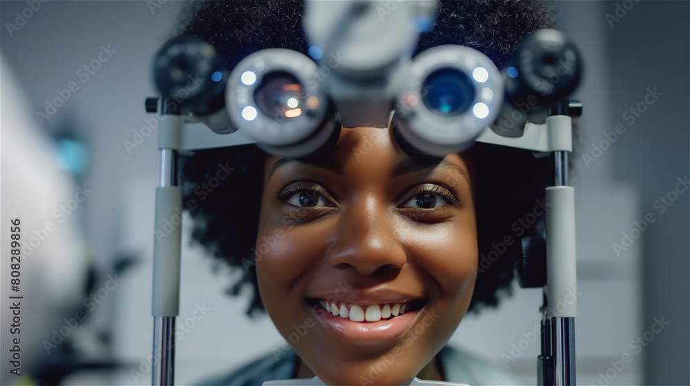 examination at the ophthalmologist, smiling patient