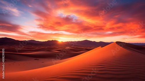 Sunset over sand dunes in Death Valley National Park  California