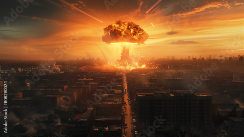 Obraz na płótnie nuclear mushroom cloud over the city w salonie