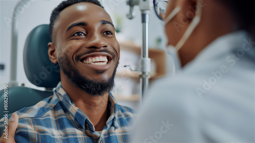examination at the ophthalmologist, smiling patient