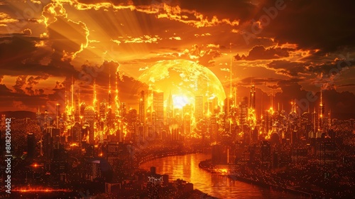 The sun falling into the earth. The world is ending in fire. 