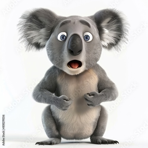 Surprised Koala: 3D Cartoon Design with Thick Lines (4K)