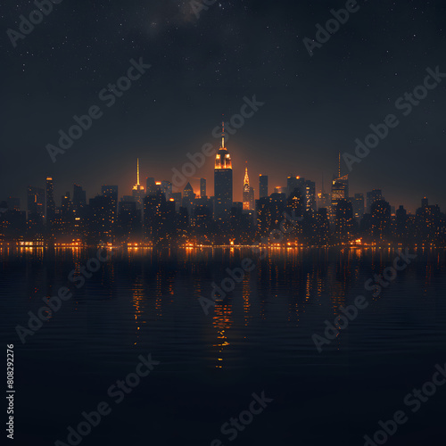 Urban skyline at night isolated on white background  photo  png 