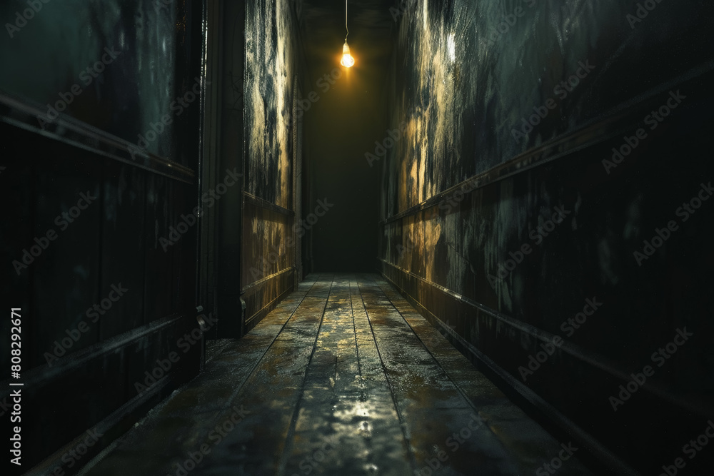 Mysterious Light Flickering in a Dark Hallway Capturing the Essence of Fear and Suspense
