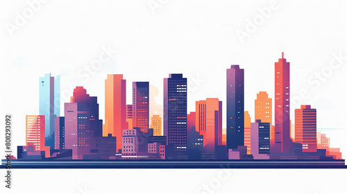 City flat design front view downtown skyline theme animation