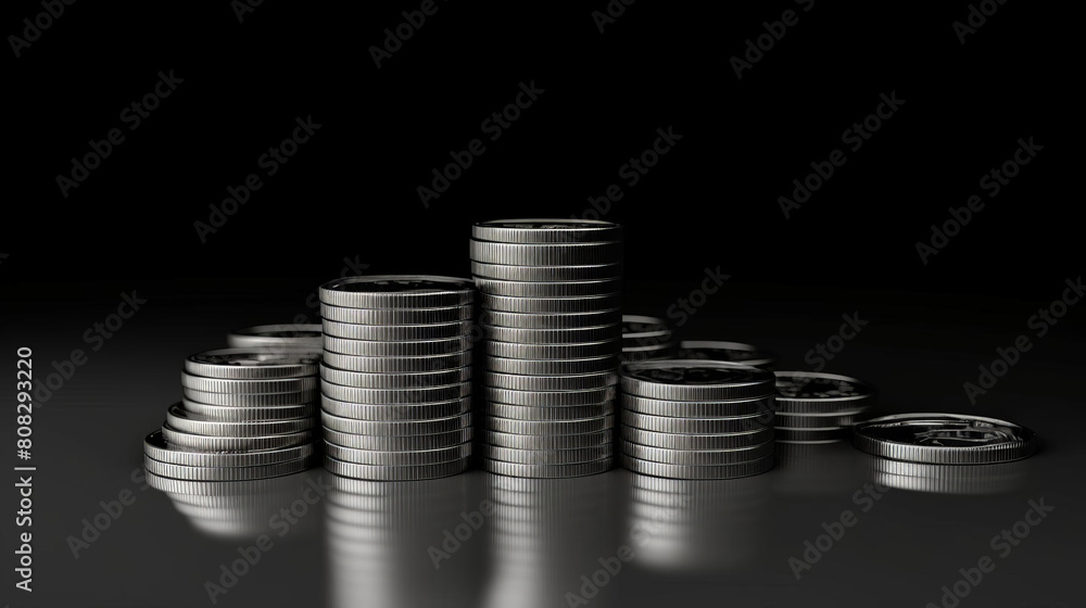 Currency flat design side view money circulation theme 3D render black and white Currency flat design side view money circulation theme 3D render black and white
