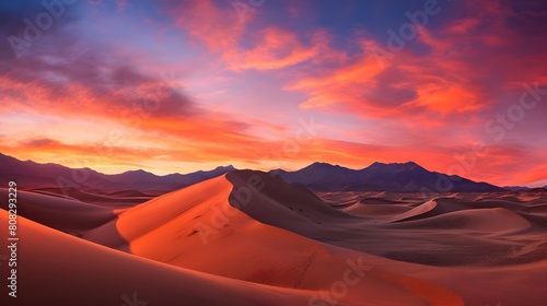 Sunset over the sand dunes in Death Valley National Park  California