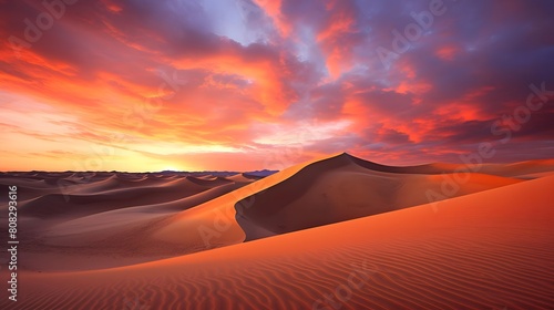 Sand dunes in the desert at sunset  panoramic view