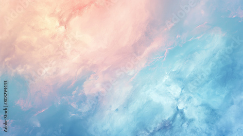 Serene pastel sky with soft pink and blue hues, cotton candy clouds background for peaceful meditation and relaxation, spiritual awakening setting, tranquil atmosphere creation tool for designers photo