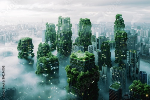 green energy sustainable city background concept, cean eco friendly industry and alternative energy, futuristic technology photo