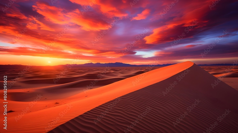 Panoramic view of the Sahara desert at sunset, Morocco.