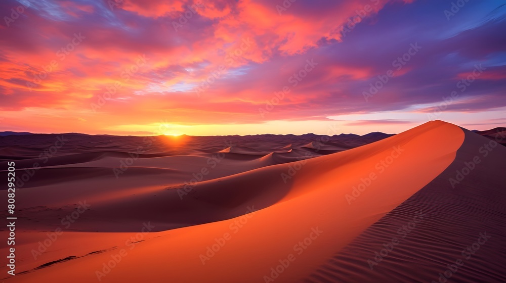 Panoramic view of sand dunes in Namib desert at sunset