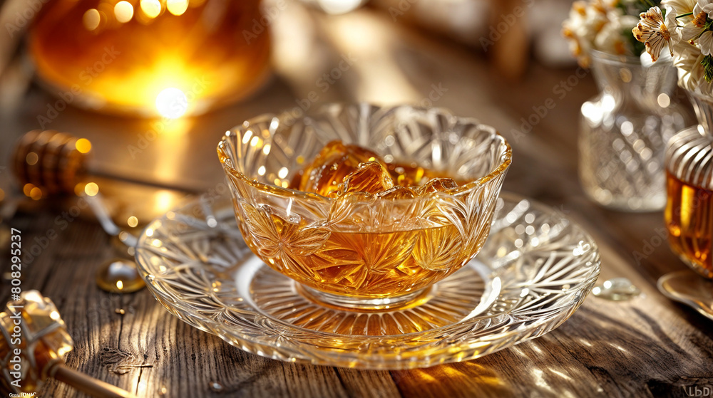 Glass bowl filled with honey