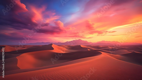 Beautiful panoramic view of sand dunes during sunset.