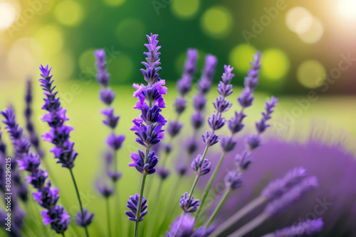 lavender flowers in the garden, herbal aromatherapy bokeh background 