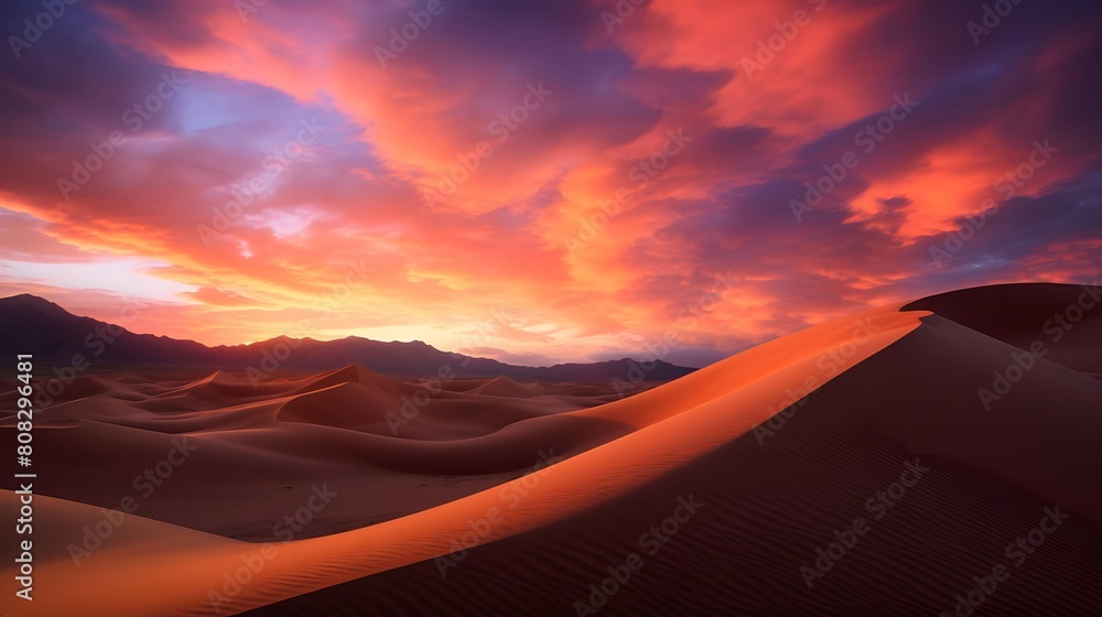 Sunset over sand dunes in Death Valley National Park, California