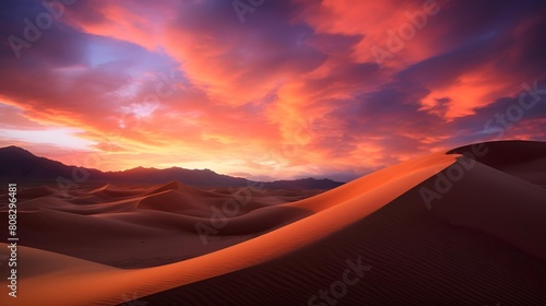 Sunset over sand dunes in Death Valley National Park  California