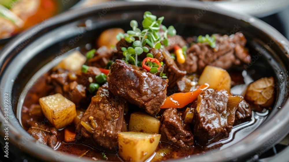 A Bruneian dish. Daging masak lada hitam — beef stew with potatoes and beans. A Bruneian dish. Daging masak lada hitam — beef stew with potatoes and beans.