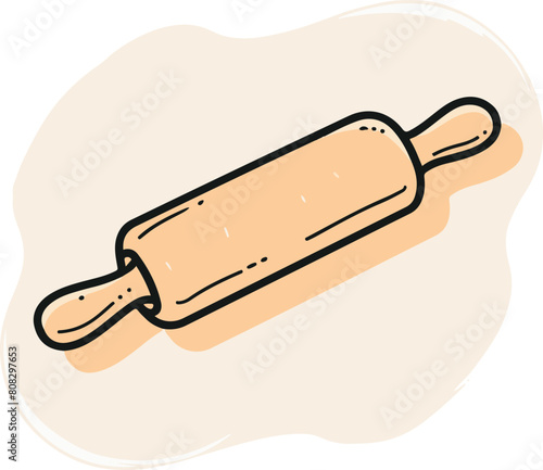 An illustrated classic wooden rolling pin, suitable for bakery guides, pastry chef tutorials, and culinary school resources.