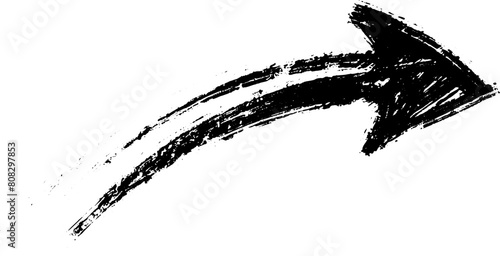 Striking black arrow with a grunge texture, ideal for conveying direction or pointing out elements in both digital and print media