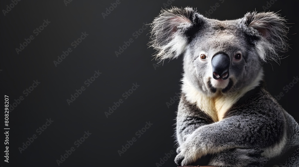 Fototapeta premium Koala with Crossed Arms on Black Background