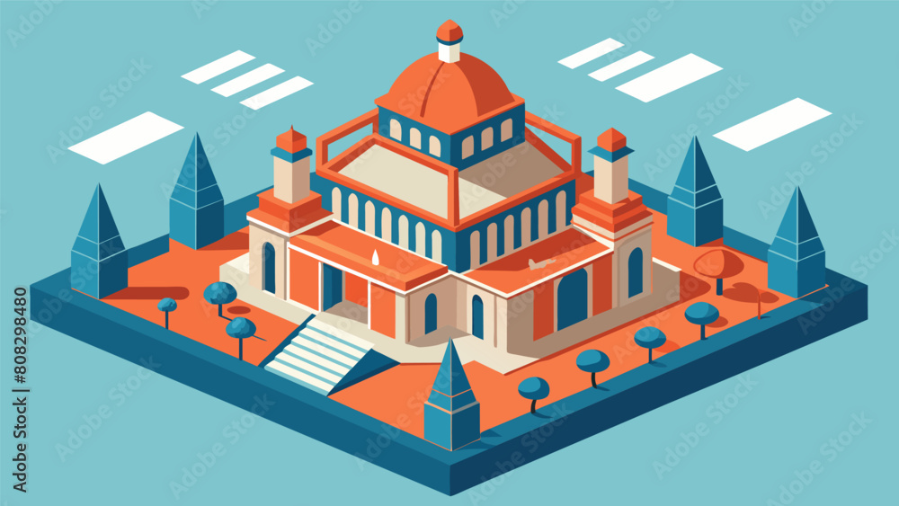 The intricate details of the architectural model can be fully appreciated up close while the actual site must be viewed from a distance due to safety. Vector illustration