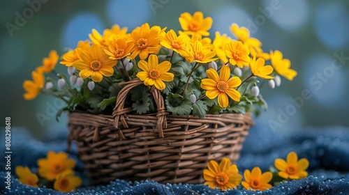 Basket of Yellow Flowers on Table