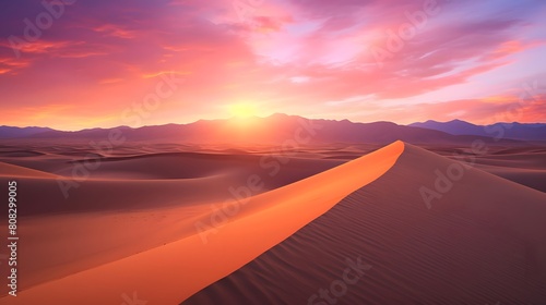 Sand dunes in the desert at sunset, panoramic view © A