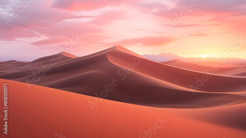 Desert sand dunes panorama at sunset. 3d render